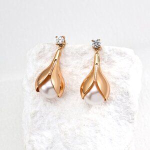 🌷 Artisan Original Design Sculptural Calla Lily Pearl Drop Earrings | S925
